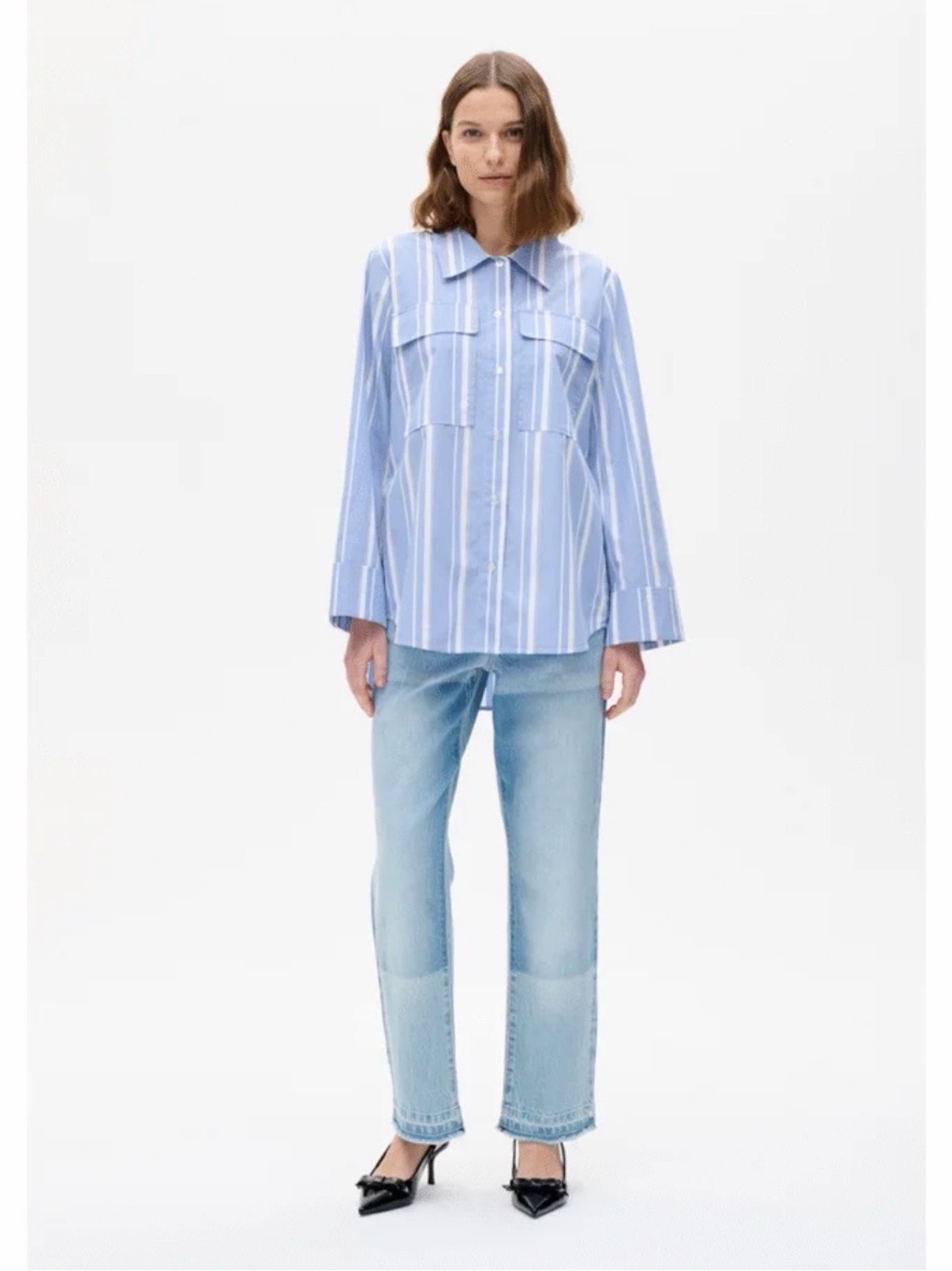 Striped Button-Front Blue Women’s Shirt casual office wear EU 32 NWT